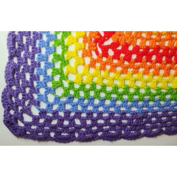 Handmade Crotchet Square Rainbow Lap Blanket Throw 31 x 33 Colorful - Picture 2 of 3